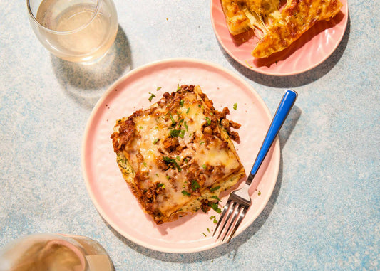 Layered Lasagna with 3-Cheese Garlic Bread